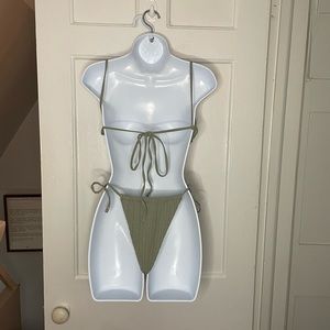 Green Ruffle Tie String Bikini